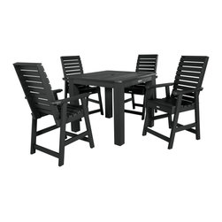 Highwood USA - Weatherly 5-Piece Square Counter-Height Dining Set, Black - Outdoor Dining Sets