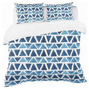Queen Size Decorative 3 Piece Bedding Set with 2 Pillow Shams Blue Navy Retro Vintage Chevron Geometrical Zig Zag Stripes Ambesonne Aqua Duvet Cover Set 