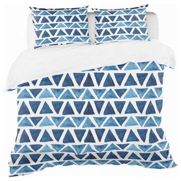 Modern Pattern With Blue Triangles Modern Duvet Cover, Queen