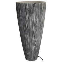 1 X 18 X 39 Gray Sandstone Ribbed Long Conical Planter With Light 1 X 18 X 39 Gray Sandstone Ribbed Long Conical Planter With Light