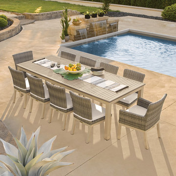 Travira 11-Piece 103”x42” Table and Argento Woven Chair Dining Set