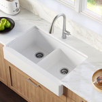 Karran USA - Karran Retrofit Farmhouse Quartz 34" Double Bowl Sink, White - This retrofit farmhouse design with its shorter 6-1/2" apron blends function and form beautifully, and will look stunning in your kitchen. It is designed with a shorter apron to allow it to install into a standard 36" wide sink base cabinet. This farmhouse design is available in a choice of 6 elegant color options to compliment any decor.