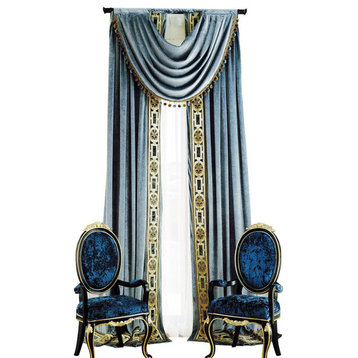 Luxurious Window Curtain, Blue Angela, 100"x100"
