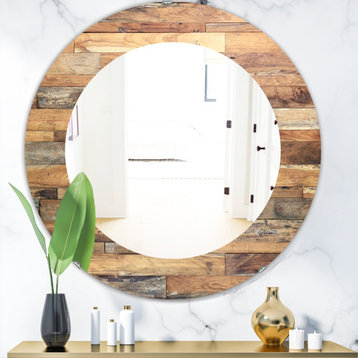 Designart Wood Iv Modern Frameless Oval Or Round Wall Mirror, 32x32