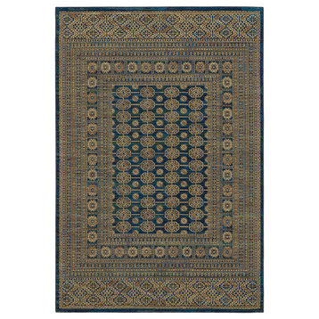 Ayden Nomadic Traditional Blue and Gold Area Rug, 9'10"x12'10"