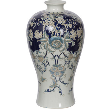 Bryn Decorative Jar or Canister, Blue/Gold/White, 24.4"