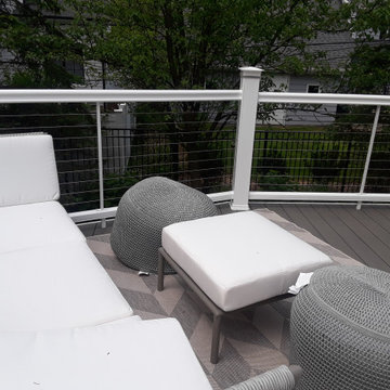 Silver Maple TimberTech Deck with white rails & horizontal cables in Naperville