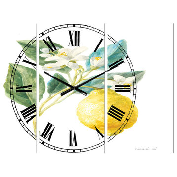 Floursack Lemon I Farmhouse 3 Panels Metal Clock