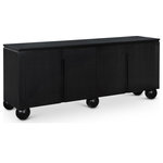 Meridian Furniture - Cardiff Sideboard/Buffet, Black - Transform your dining space into a haven of modern elegance with the Cardiff Black Sideboard Buffet. Featuring a rich black oak finish, it creates a sleek and modern aesthetic. Crafted mostly from solid wood with oak veneer made from rubberwood, as well as some parts made from MDF plywood, it boasts natural wood grain variation for added charm. This versatile piece serves as an elegant storage solution and a stylish platform for decorations. With doors designed to conceal cutlery, dishes, napkins, and dining supplies, it ensures your dining area stays organized and clutter-free. Elevate your dining experience with this handsome sideboard buffet that meshes practicality and sophistication effortlessly.