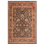 Bareens Designer Rugs - Antique Vegetable Dyed Anmol Agra Blue/Red Wool Rug - 8'1'' x 9'11'' - Designed with mesmerizing intricacy and gorgeous color palette, this hand-knotted masterpiece demonstrates the beauty and electrifying thrill of Pak Persian art. These meticulously hand-knotted Pak-Persian rug is made with pure wool and features breathtaking traditional, transitional, and tribal designs in bold luxurious color pallets. Known for their intricate designs these rugs are a reproduction of Persian rugs, made in Pakistan with unique Mughal designs. Made by master weavers using the same Persian texture, design and dying technique, we wanted to produce the most significant manifestation of Persian art, life, and culture. This rug is most famous for its exceptional quality, incredible designs, patterns, and vibrant rich color. Pak-Persian rugs made with Persian weave with high knot counts, which enables the high intricacy and detail found in the patterns are also referred to as "State of art", each color adds a rich beautiful detail in the artwork of this rug. The design, color, and beautiful chromatic composition with a vibrant sheen with intricate designs, exude beauty, elegance, and quality make this rug a masterpiece of its own.
