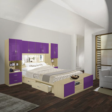 Studio 4 Drawer Platform Bed w Pier Mirrored Headboard & Footboard