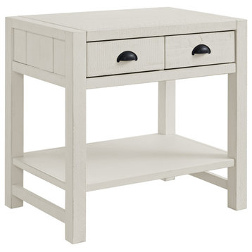 Arden 2-Drawer Wood Nightstand With Open Shelf, Driftwood White