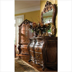 AICO Furniture - Palais Royale Double Dresser and Mirror Set in Rococo Cognac - - Bedroom Products