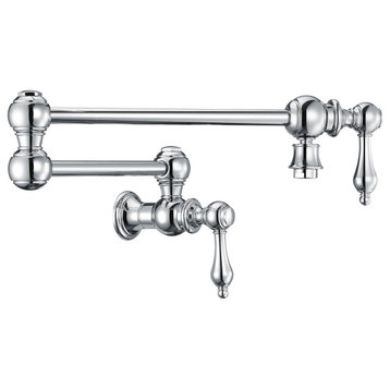 Whitehaus WHKPFLV3-9550-NT-C Pot Filler With Lever Handles, Polished Chrome