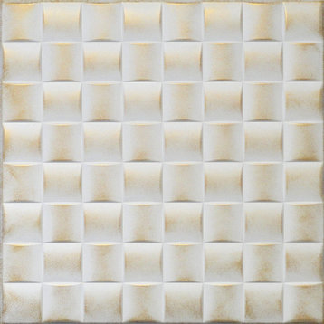 19.6"x19.6" Styrofoam Glue Up Ceiling Tiles R35 White Satin Washed Gold