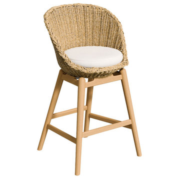 Tulle Bar Chair, Flax Resin Wicker, Bliss Linen cushion, Teak Frame