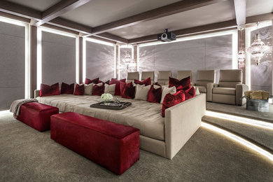 Inspiration for a modern home theater remodel in Other