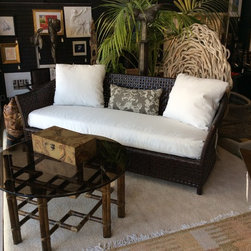 McGuire Atalya Sofa with cushion, McGuire Round Cocktail Table Tobacco - Living Room Furniture Sets