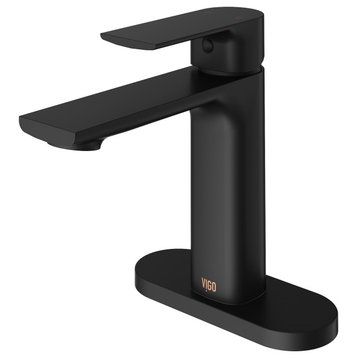 VIGO Davidson Single Hole Bathroom Faucet With Deck Plate, Matte Black