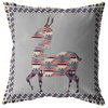 16" Purple Cream Boho Deer Indoor Outdoor Throw Pillow