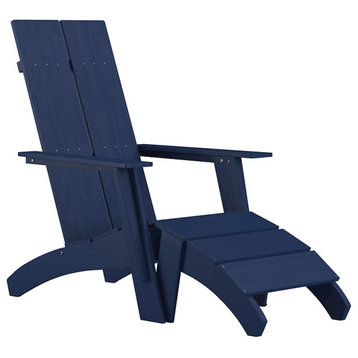Flash Sawyer Modern Wood Adirondack Chair/Foot Rest�in Navy