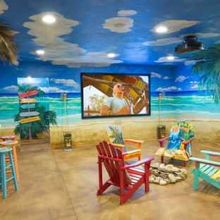 Modelo de sótano actual con suelo de cemento y suelo beige