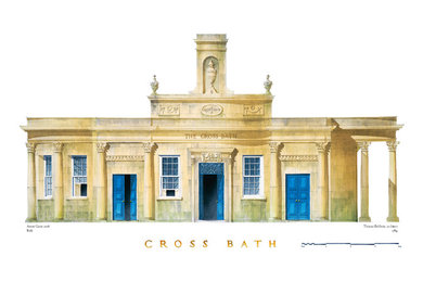 A Watercolour drawing of the Cross Bath in Bath, Somerset - Limited Edition