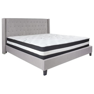 Flash Furniture Riverdale Tufted King Platform Bed in Light Gray