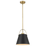 Z-Lite - Z-Studio Pendant in Matte Black & Heritage Brass with Matte Black Metals Shade - Incorporate design-forward illumination into a decadent contemporary d"cor scheme with this gorgeous one-light pendant. Bring targeted lighting to a dining or living area with a sleek fixture fashioned from Matte Black and Heritage Brass metal  with a classic angled shade.&nbsp