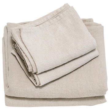 Silver Linen Bath Towels and Hand Towels Set Washed Waffle