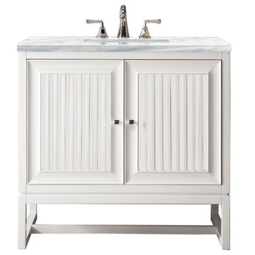 Athens 36" Single Vanity, Glossy White, Arctic Fall Solid Surface Top