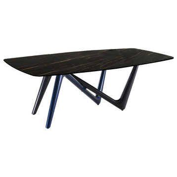 Esse Dining Table, Gray and Blue Base With Noir Desir Top