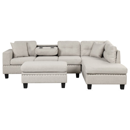 Gewnee 104.5" Modern Sectional Sofa with Storage Ottoman, L-Shape Couch