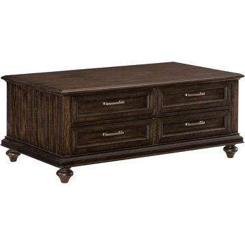 Classic Coffee table, 4 Dovetail Drawers With Pewter Pulls, Driftwood Charcoal