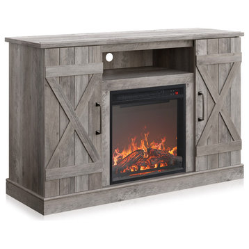47" TV Stand Entertainment Center With 18" Electric Fireplace, Grey Wash