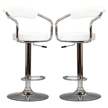 Modern Contemporary Dining Kitchen Bar Stools, White, Set of 2