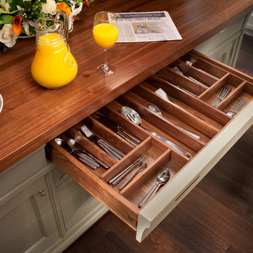 Detail of walnut cutlery divider