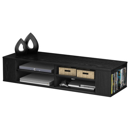 South Shore City Life Wall Mounted Media Console, Black Oak