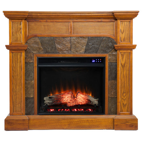 Marie Corner Convertible Electric Fireplace With Faux Stone Surround