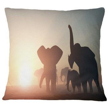 Group of Elephants in The Wild African Throw Pillow, 16"x16"