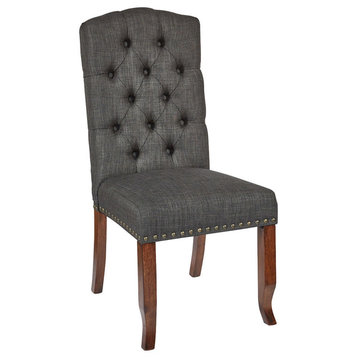 Jessica Tufted Dining Chair, Navy Fabric With Bronze Nailheads and Coffee Legs, Gray