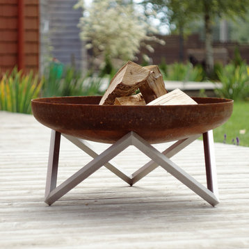 Memel Modern Outdoor Patio Rust and Stainless Steel Fire Pit, Large 31"