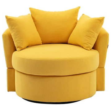 Modern Accent Chair, Barrel Design With Removable Backrest & 3 Pillows, Yellow