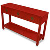 Distressed Red Elmwood Chinese Ming Console Table  with 3 Drawers and Shelf