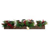 42" 5-Candle Holder Centerpiece With Pine, Berries and Gold Accents, Wooden Box