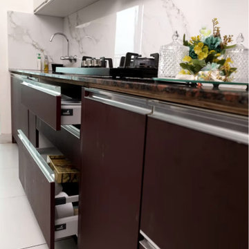Luxury Parallel Modular Kitchen in Park Street Kolkata | Leather Laminate