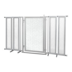 Fusion Gates - 71.5"-74" Satin Nickel Fusion Gate with Chevron Trail in White Design - Dog Gates