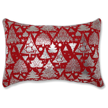 Metallic Christmas Trees Lumbar Pillow  Red