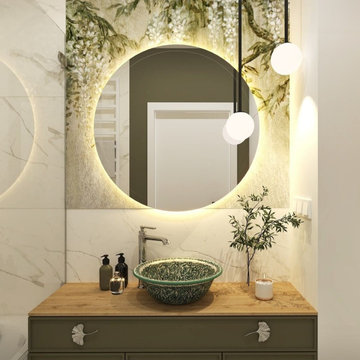 Bathroom with marble and green accents