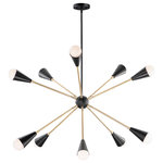 Maxim - Lovell LED Pendant - A classic mid-century look the Lovell collection features two sizes of sputnik chandeliers and streamlined sconces perfect for bath vanity applications. Available in a Black/Satin Brass finish combination. Light bulbs nest inside the metal cones to become an element of the design.